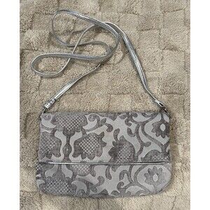 Target Limited Edition silver and grey brocade floral fold-over crossbody purse